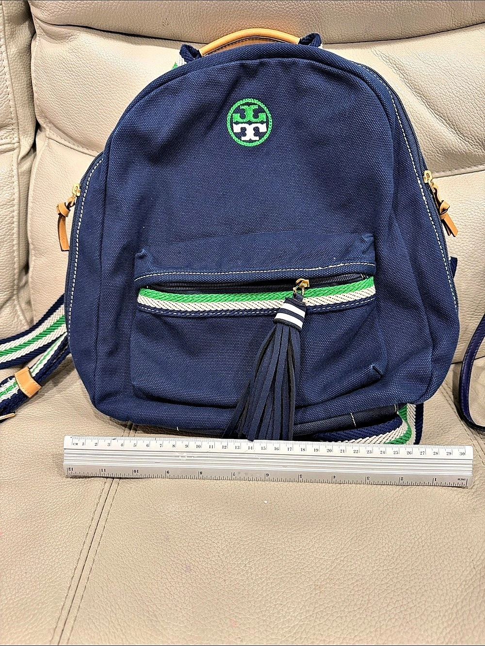 Tory Burch Striped Backpack in Blue & Green